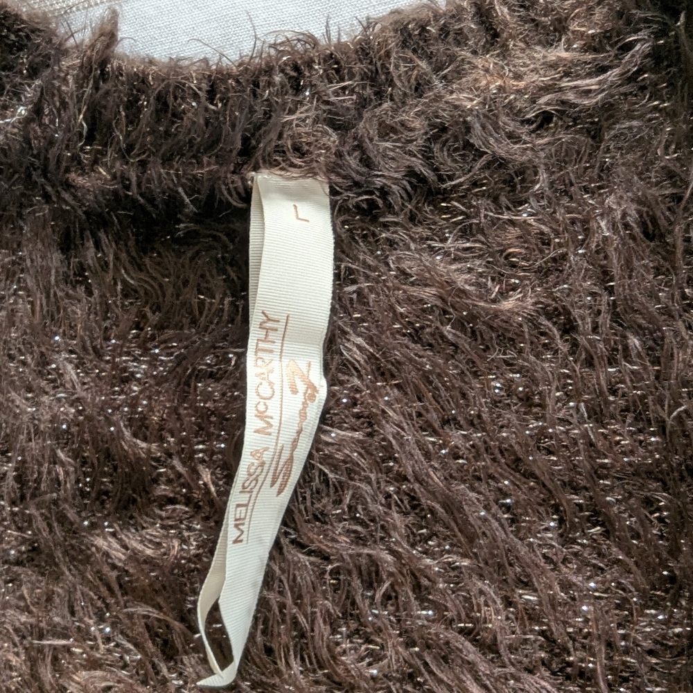Brown and Cream Fuzzy Cardigan by Melissa McCarthy large - Picture 2 of 6